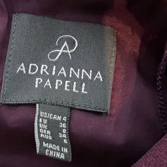 Adrianna Papell Pleated Crepe Dress Plum - Picture 5 of 7